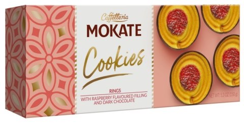 Ciastka MOKATE, ringi z nadzieniem malinowym i ciemną czekoladą, 150g