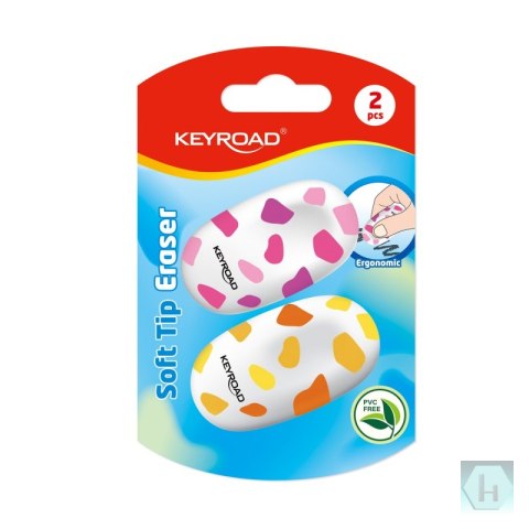 Gumka do ścierania KEYROAD, ergonomiczna, w łatki, 2 szt., blister, mix kolorów