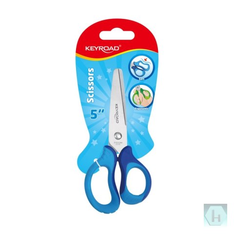 Nożyczki szkolne KEYROAD, 5", ergonomiczne, miękkie, blister, mix kolorów