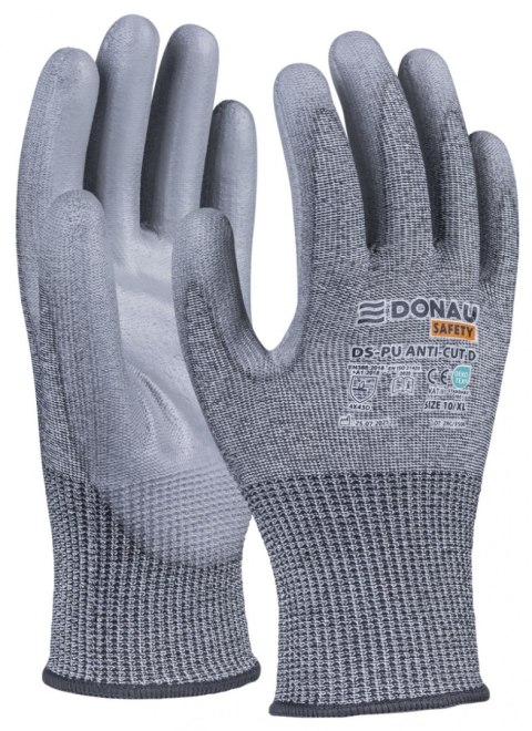 Rękawice antyprzecięciowe DONAU SAFETY DS-PU Anti-Cut D, rozm. 8, ciemnoszary