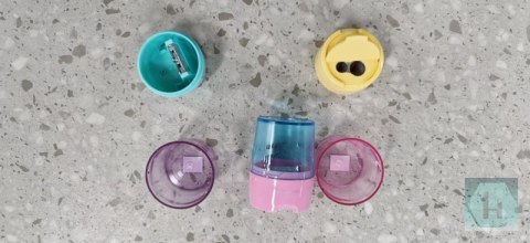 Temperówka plastikowa KEYROAD, pastel, podwójna, z pojemnikiem, blister, mix kolorów