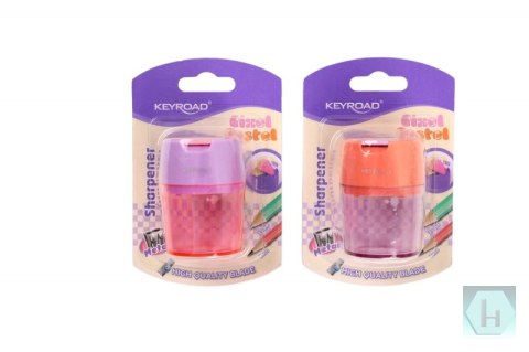Temperówka plastikowa KEYROAD, pastel, podwójna, z pojemnikiem, blister, mix kolorów