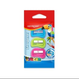 Temperówka plastikowa KEYROAD, tukan, pojedyncza, 3 szt., blister, mix kolorów