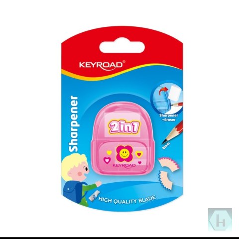 Temperówka plastikowa z gumką KEYROAD, pojedyncza, blister, mix kolorów