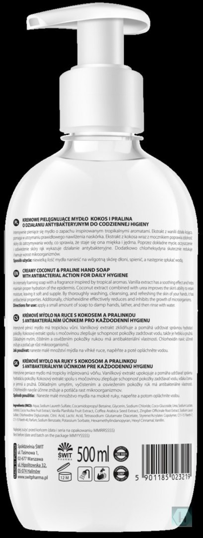 Kremowe mydło do rąk CLEANHANDS, 500ml, pralina i kokos