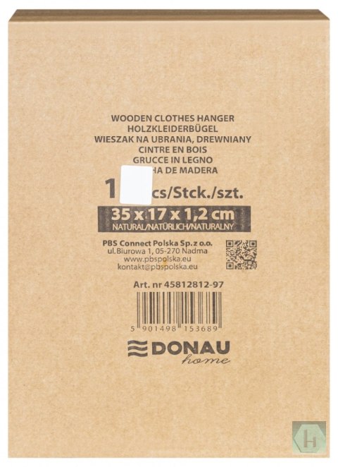 Wieszak na spodnie drewniany DONAU HOME, 35x17x1,2cm, 10 szt., naturalny