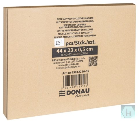 Wieszak na ubrania antypoślizgowy DONAU HOME, 44x23x0,5cm, 20 szt., czarny