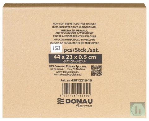 Wieszak na ubrania antypoślizgowy DONAU HOME, 44x23x0,5cm, 20 szt., szary