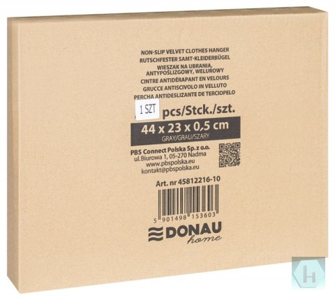 Wieszak na ubrania antypoślizgowy DONAU HOME, 44x23x0,5cm, 20 szt., szary