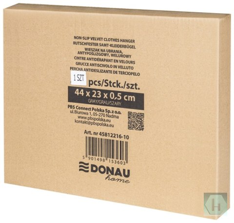Wieszak na ubrania antypoślizgowy DONAU HOME, 44x23x0,5cm, 20 szt., szary